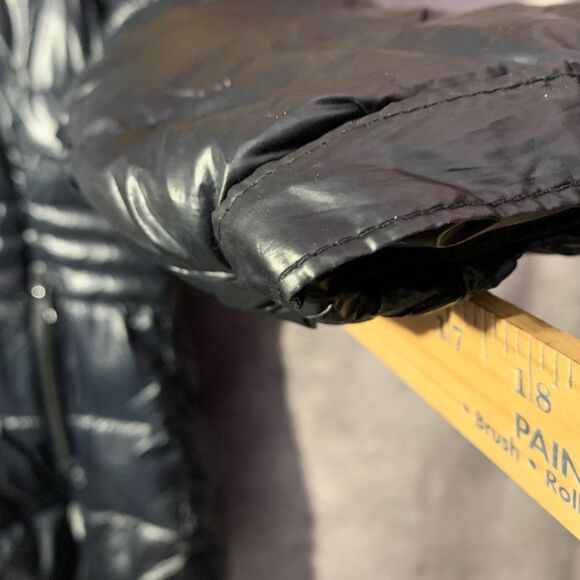 Madden Girl Shinny Puffer Jacket Women Navy Fur Hooded Winter Coat Size Medium - Picture 6 of 8